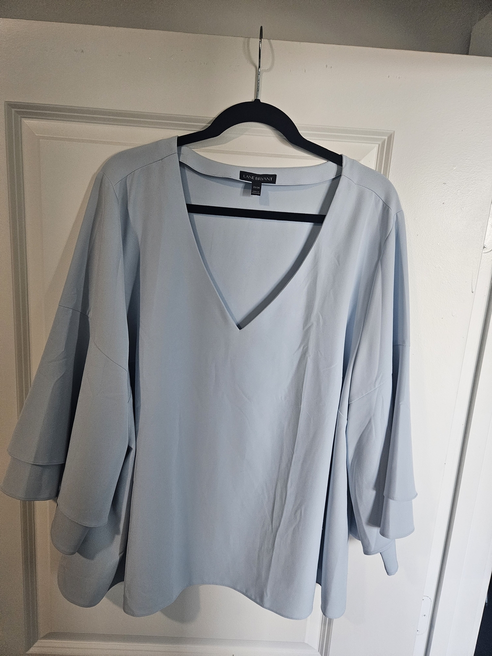 Lane Bryant Light Blue V-Neck Layered Ruffle Sleeve Blouse
